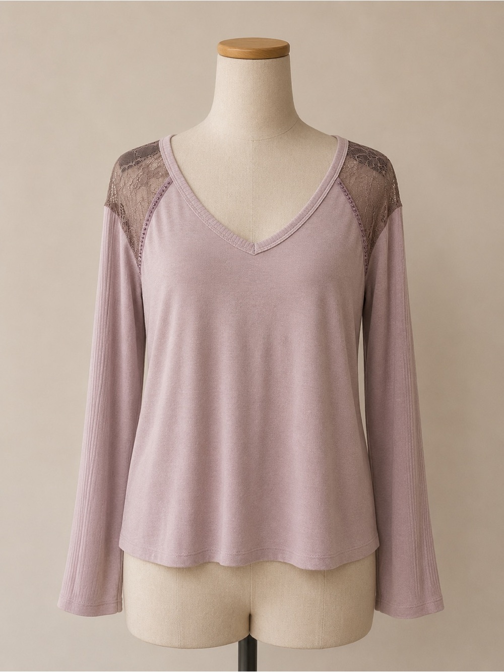Ivanka Trump Lace-Shoulder V-Neck Top - Mauve